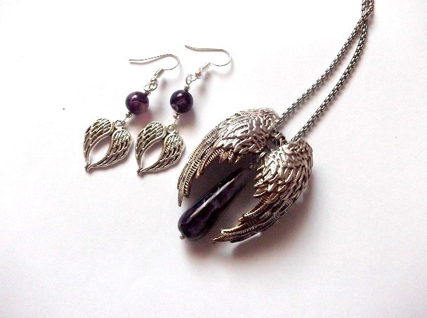 Set aripi ingerasi cu agate mov 47812