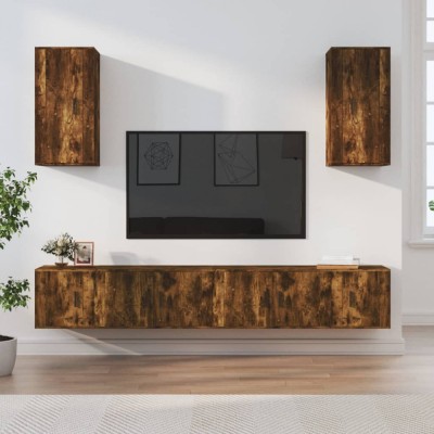 vidaXL Set dulapuri TV, 6 piese, stejar fumuriu, lemn prelucrat 3188691 foto