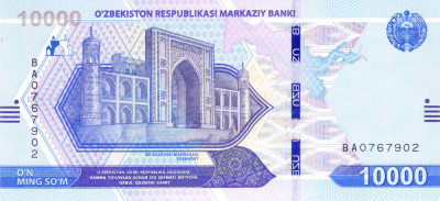 Bancnota Uzbekistan 10.000 Som 2021 - PNew UNC foto