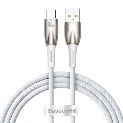 CABLU alimentare si date Baseus Glimmer, Fast Charging Data Cable pt. smartphone, USB la USB Type-C 100W, 1m, alb &amp;quot;CADH000402&amp;quot; (timbru verde 0.08 lei) foto