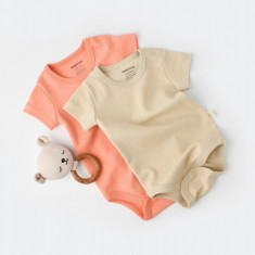 Set 2 body-uri bebe unisex -100% bumbac organic - Roz/Crem, BabyCosy (Marime: 12-18 Luni)