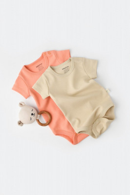 Set 2 body-uri bebe unisex -100% bumbac organic - Roz/Crem, BabyCosy (Marime: 18-24 Luni) foto