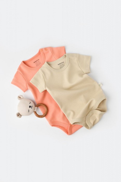 Set 2 body-uri bebe unisex -100% bumbac organic - Roz/Crem, BabyCosy (Marime: 18-24 Luni)