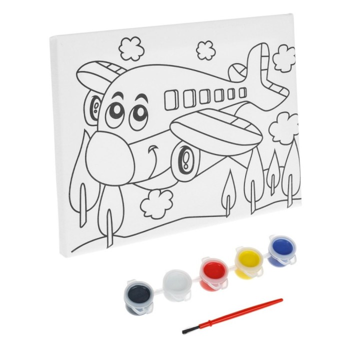 Set Pictură, Model Avion, Canvas 20x15cm, Culori Acrilice Multicolor, Pensulă Inclusă