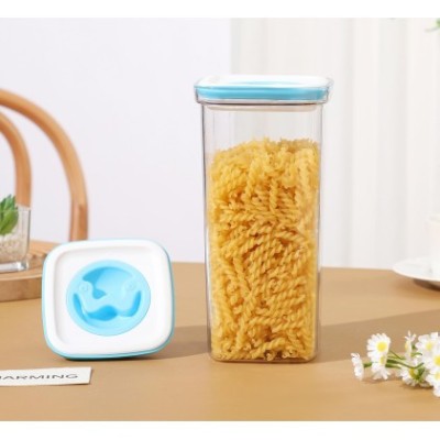 Cutie de Depozitare Alimente, Flippy, tip Container, 2L, 11.5x23 cm, Recipiente pentru Cereale in Bucatarie, Transparente cu Capac Albastru-alb foto