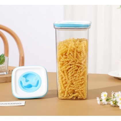 Cutie de Depozitare Alimente, Flippy, tip Container, 2L, 11.5x23 cm, Recipiente pentru Cereale in Bucatarie, Transparente cu Capac Albastru-alb