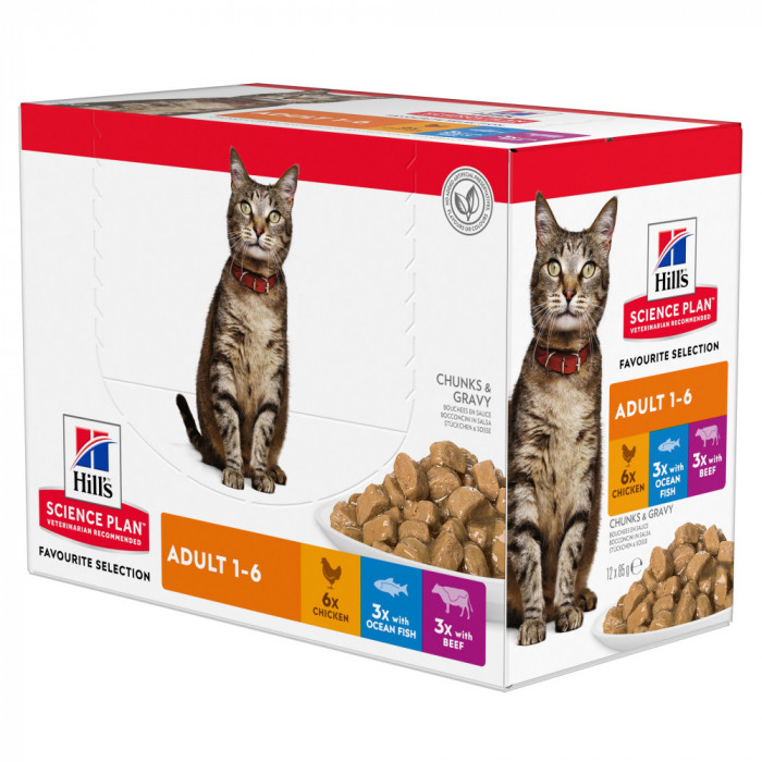 Hill&amp;#039;s Science Plan Feline Adult Pui &amp;amp; Vită &amp;amp; Pește de Ocean 12 x 85g