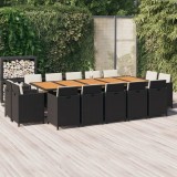 vidaXL Set mobilier de exterior cu perne, 15 piese, negru, poliratan 3095601
