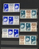 Romania 1958, Satelitii Artificiali, LP 459c, supratipar rasturnat Bruxelles, tripticuri cu vigneta in toate pozitiile, MNH, Nestampilat
