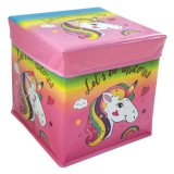 Cutie pliabila, Zola&reg;, pentru depozitare, cu capac,patrata, roz cu unicorn , 30x30x30 cm