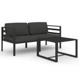 Set mobilier de gradina cu perne, 3 piese, antracit, aluminiu