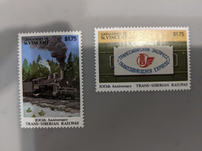 grenadines st. vincent - Timbre trenuri, locomotive, cai ferate, MNH foto