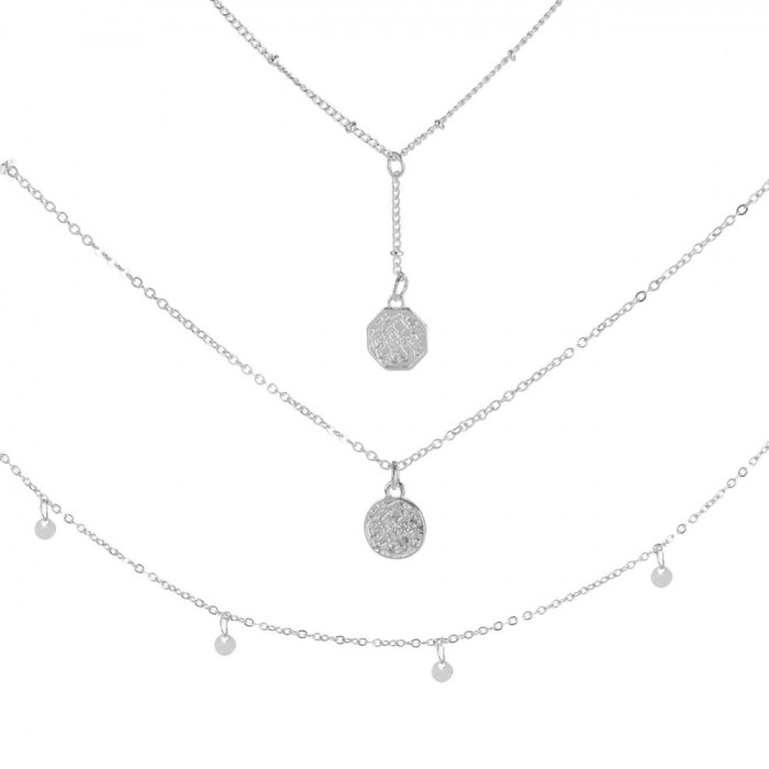 Set Coliere Language of Jewels, Model Lanturi cu Monezi, 3 Bucăți, Culoare Argintie