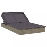 Cumpara ieftin Sezlong 2 pers. acoperis pliabil gri 213x118x97 cm poliratan