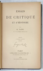 ESSAIS DE CRITIQUE ET D &amp;#039;HISTOIRE par H. TAINE , 1908 foto