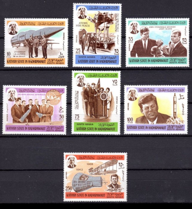 QU&#039;AITI STATE IN HADHRAMAUT 1967 - KENNEDY , ZBOR IN SPATIU ,SERIE NESTAMPILATA
