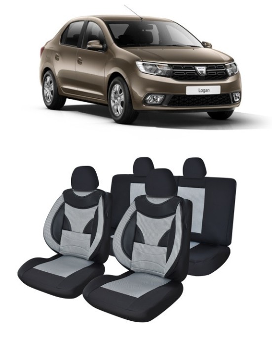 Set huse scaune Dacia Logan 2012-2020 Piele + Textil (Compatibile cu sistem AIRBAG)