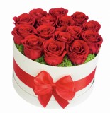 Aranjament floral personalizabil in cutie cadou, Eventissimi, Trandafiri Naturali Criogenati, Licheni naturali stabilizati, Rosu Alb, Eventissimi&reg;
