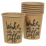 Pahare Carton Kraft 270 ml Set 10 Bucati CMCLASS cu Mesaj Personalizat Wake up with a cup of coffee