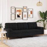 VidaXL Canapea cu 3 locuri cu pernuțe, negru, 210 cm, textil 3278205
