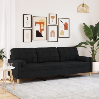 vidaXL Canapea cu 3 locuri cu pernuțe, negru, 210 cm, textil 3278205 foto