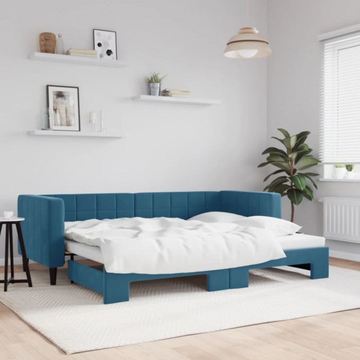 vidaXL Pat de zi cu extensie, albastru, 80x200 cm, catifea 3196683
