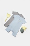 Set 2 salopete scurte Bamboo, blue, BabyCosy, 50%bumbac+50% bambus (Marime: 12-18 Luni)