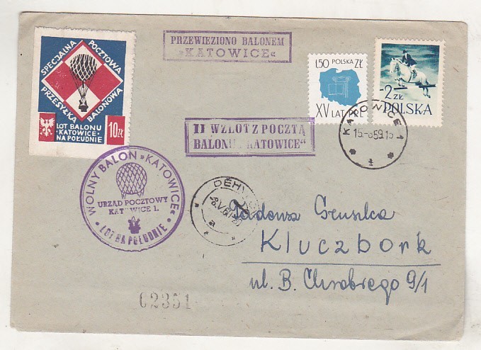 bnk fil Polonia - Corespondenta circulata cu balonul Katowice 1960 - aerofilatelie