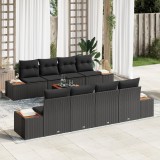 Gossi set canapea gradina 9 piese cu perne negru ratan poliester lemn acacia