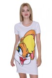Rochie Dama Scurta cu Imprimeu Colorat, Maneci Scurte, Bumbac, Stil Casual