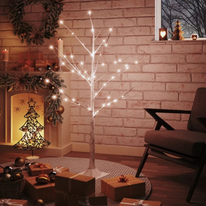 Gossi mesteacan cu led, alb, 48 led-uri alb calde, 120 cm