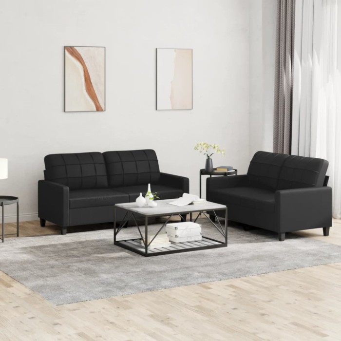 vidaXL Set de canapele cu perne, 2 piese, negru, piele ecologică 3201358
