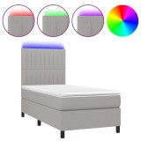 Cumpara ieftin Pat cu arcuri, saltea si LED, gri deschis, 100x200 cm, textil