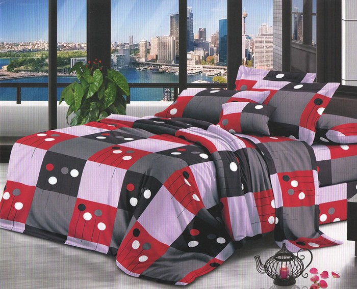 Lenjerie de pat pentru o persoana cu 2 huse de perna patrata, Kahlil, bumbac mercerizat, multicolor