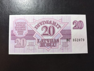 LETONIA 20 RUBLE 1992 UNC foto
