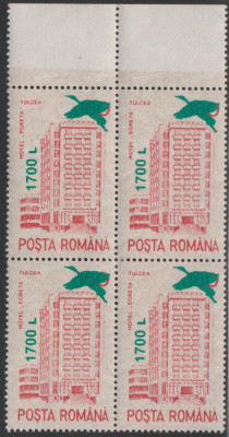 2000 Romania - Hoteluri si cabane (supratipar egreta), LP 1520 bloc de 4 MNH foto