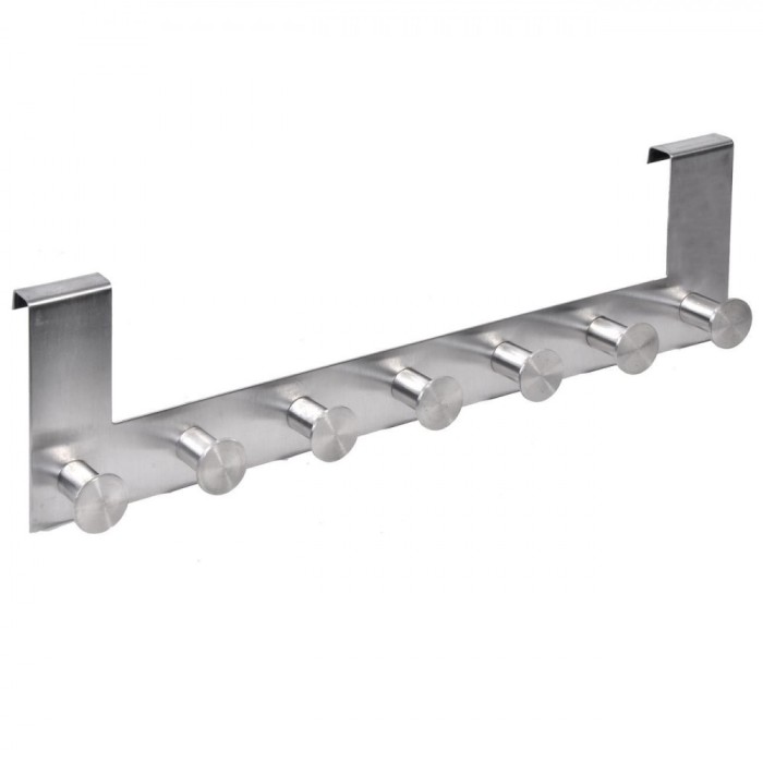 Cuier Inox, 7 C&acirc;rlige, Pentru Ușă, Argintiu, 40 cm