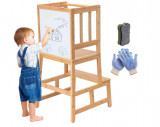 Cumpara ieftin Turn de invatare pentru copii COSYLAND din bambus, cu o tabla pentru scris si desen - RESIGILAT