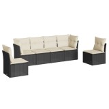 Set mobilier de gradina cu perne, 6 piese, negru, poliratan