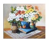 Cumpara ieftin Tablou aranjament floral pictat manual, Din gradina bunicii, 60x50cm ulei pe panza, Constantin Feraru