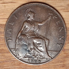 Marea Britanie -moneda de colectie- 1/2 half penny 1908 -Edward VII- bijuterie !