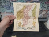 Hartă Scandinavia, Suedia de sud, Norvegia de sud și Danemarca, circa 1920, kartographie und druck Georg Westermann, Braunschweig, 181
