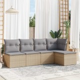 vidaXL Set canapele de grădină cu perne, 5 piese, bej, poliratan