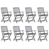 vidaXL Scaune pliabile de exterior cu perne, 8 buc., lemn masiv acacia 3078285