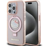 Husa pentru iPhone 15 Pro - Hello Kitty Hardcase Ring Stand Glitter Electrop Logo MagSafe (HKHMP15LHRSGEP) - Pink