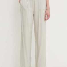 Sisley pantaloni femei, culoarea bej, drept, high waist