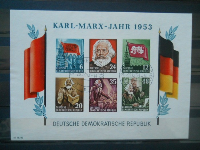 1953 BLOC GERMANIA DDR NEDANTELAT ,STAMPILAT
