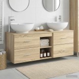 Cumpara ieftin Set dulap baie 3 buc. Stejar Sonoma 129 x 44,5 x 80 cm
