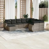 VidaXL Set mobilier de grădină cu perne, 10 piese, gri, poliratan 3221859