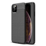 Husa iPhone 11 Pro Max Silicon Neagra Auto Focus, Protectie Soc, Praf si Zgarieturi, Insertii Piele